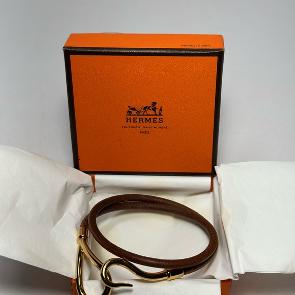 💯% AUTH Hermès Jumbo Hook Bracelet Double Wrap C 14” Authentic In Box EUC - Picture 1 of 9
